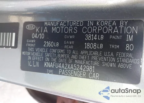 2010 Kia Forte Ex from USA, damaged, VIN KNAFU4A2XA5242981
